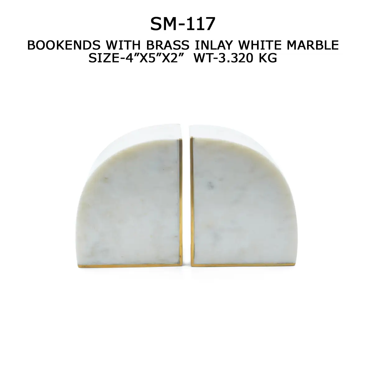 BOOKEND WITH BRASS INLAY WHITE MARBLE